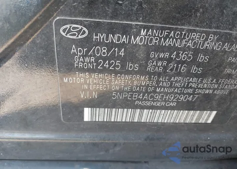 2014 Hyundai Sonata Gls from USA, damaged, VIN 5NPEB4AC9EH929047